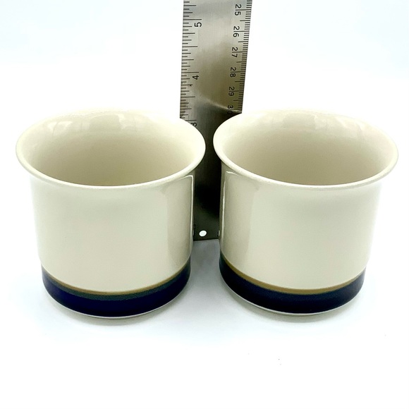 Vintage Stoneware Japan Cup Mug And Saucer Set Of 2 Off White Brown/Blue Striped - Picture 7 of 9